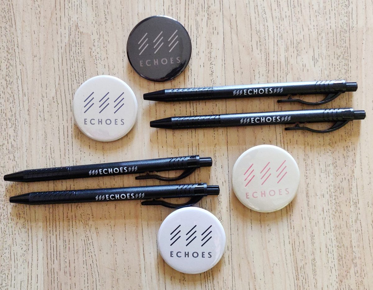 Branded badges, pens and stationery for Echoes