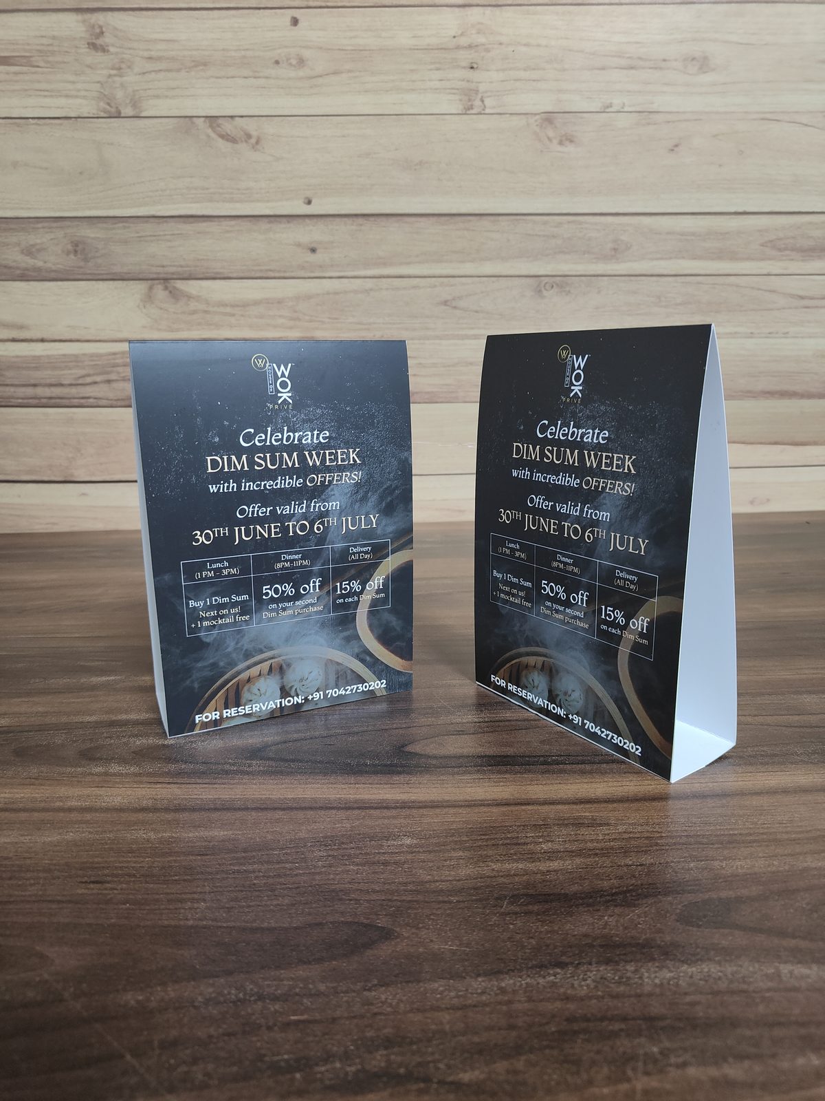 Black tent cards for a restaurant