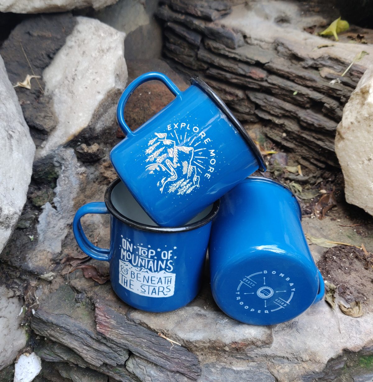 Blue enamel mugs custom printed