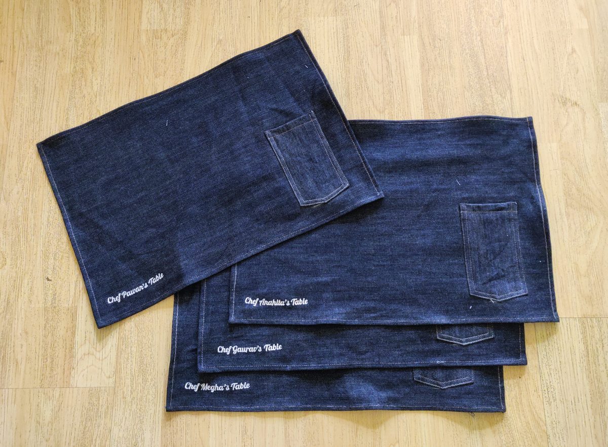 Denim table napkins stack