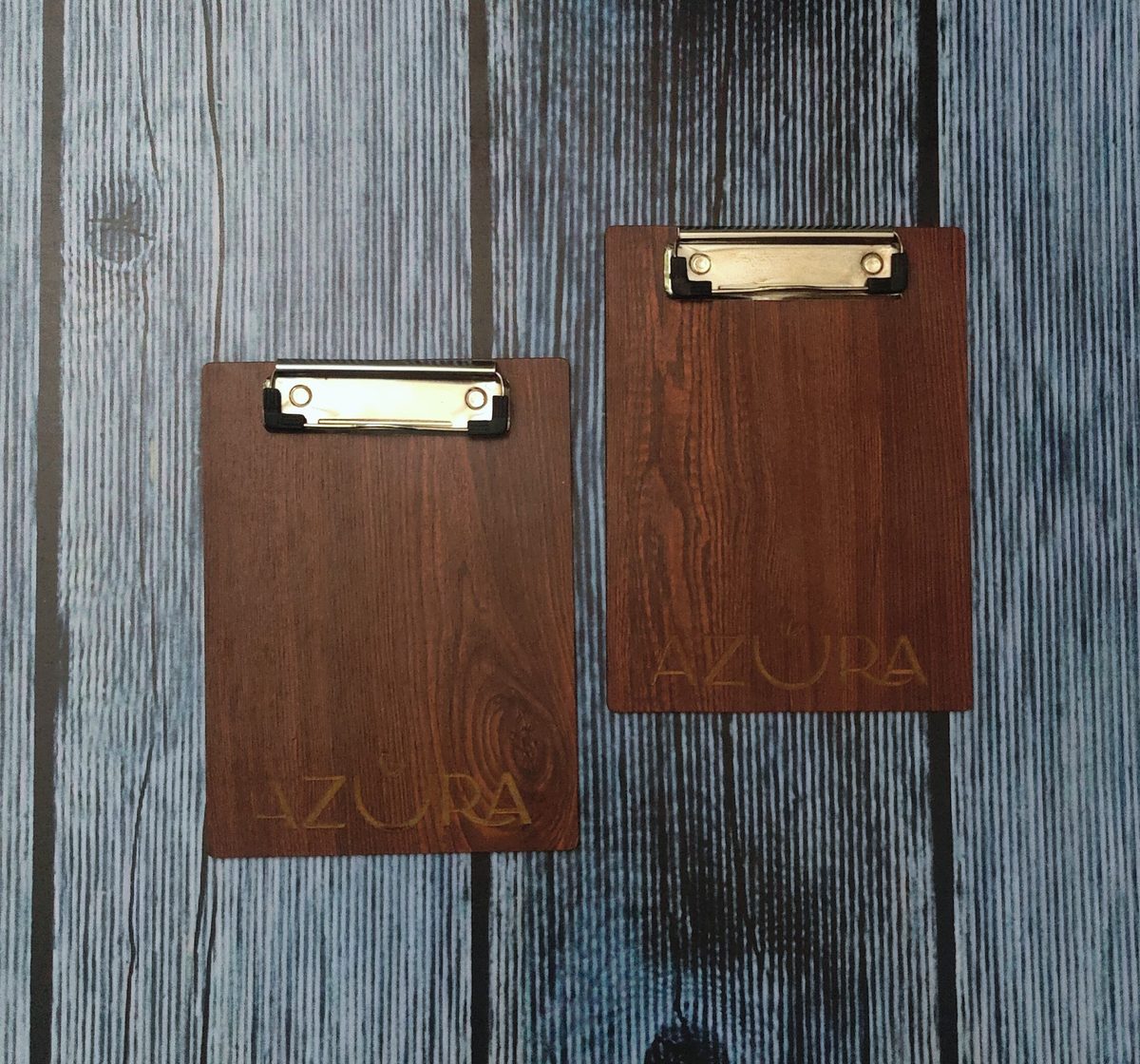 Wooden menu clipboard engraved for Azura