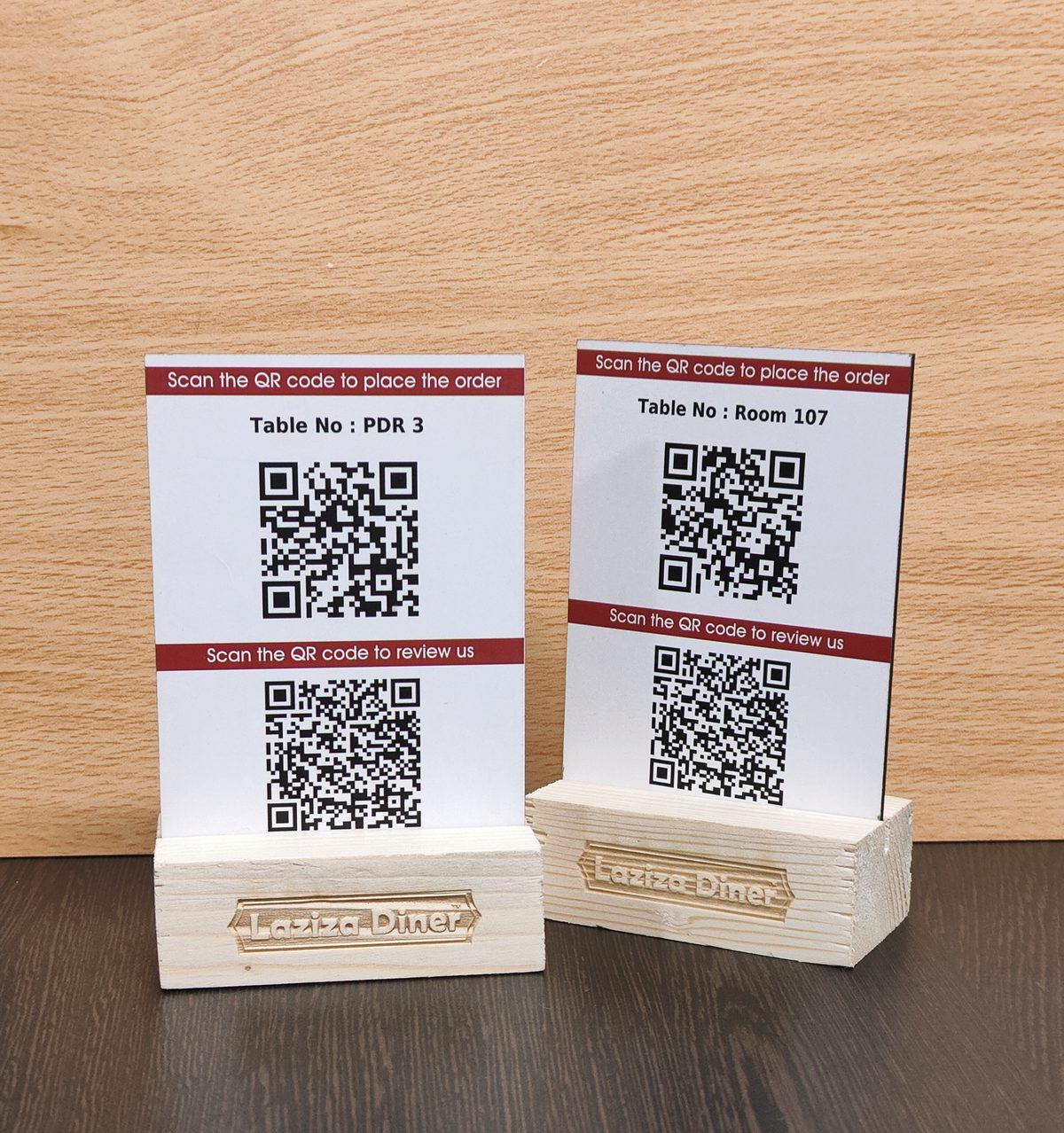 Wooden QR code table stands